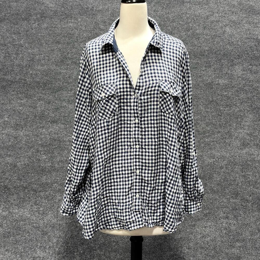 Cato Shirt Womens 22/24W Blue White Check Button Front Long Sleeve Top